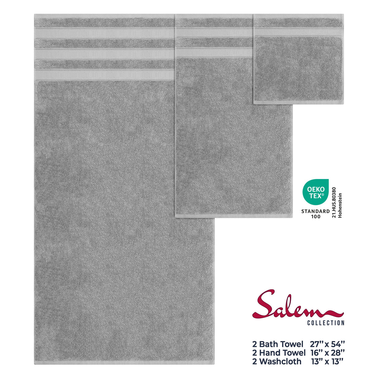 Salem 6 Piece 100% Cotton Luxury Bath Towel Set From American Soft Linen