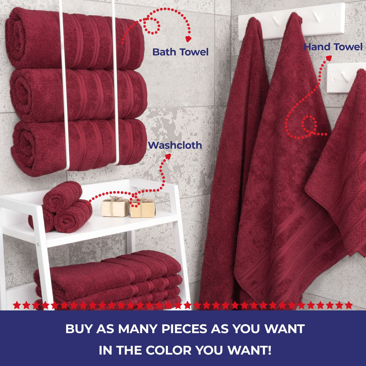 Single Piece - Create Your Set - 100% Cotton Turkish Towels with 20 Different Colors