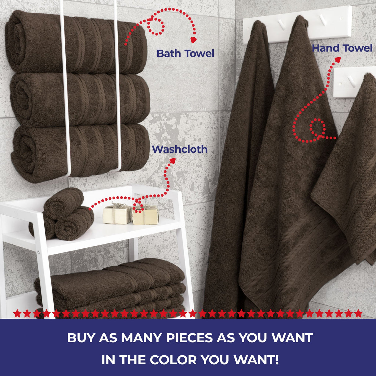 Single Piece - Create Your Set - 100% Cotton Turkish Towels with 20 Different Colors