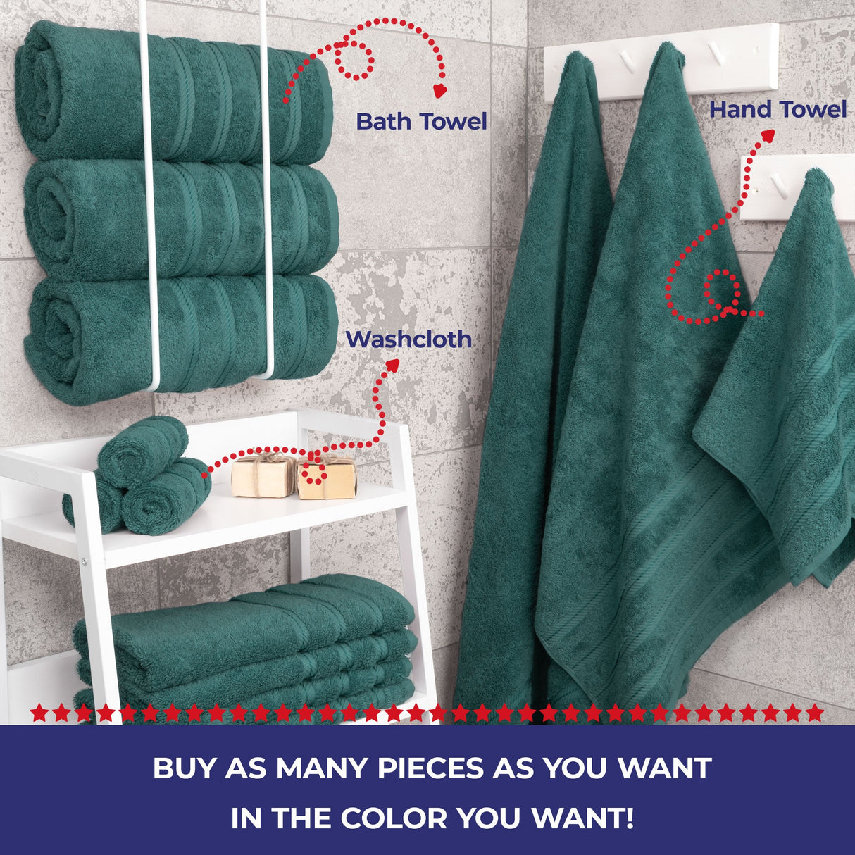 Single Piece - Create Your Set - 100% Cotton Turkish Towels with 20 Different Colors