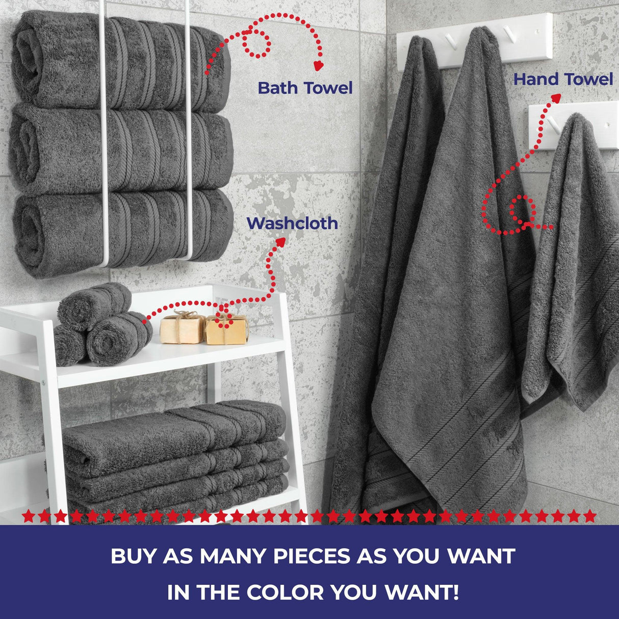 Single Piece - Create Your Set - 100% Cotton Turkish Towels with 20 Different Colors