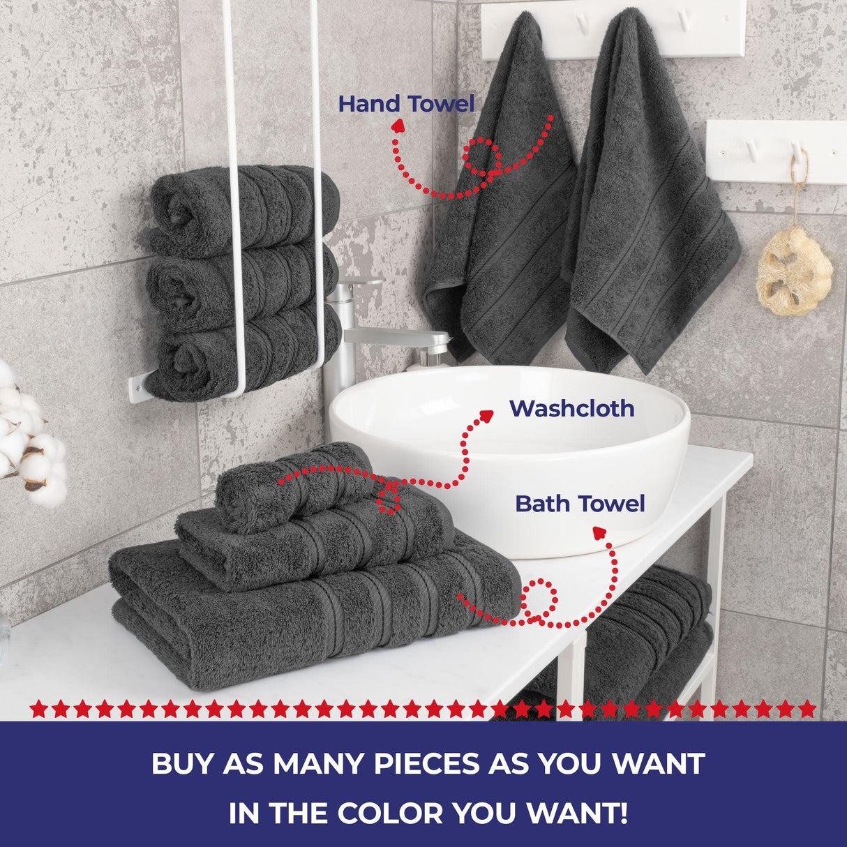 Single Piece - Create Your Set - 100% Cotton Turkish Towels with 20 Different Colors