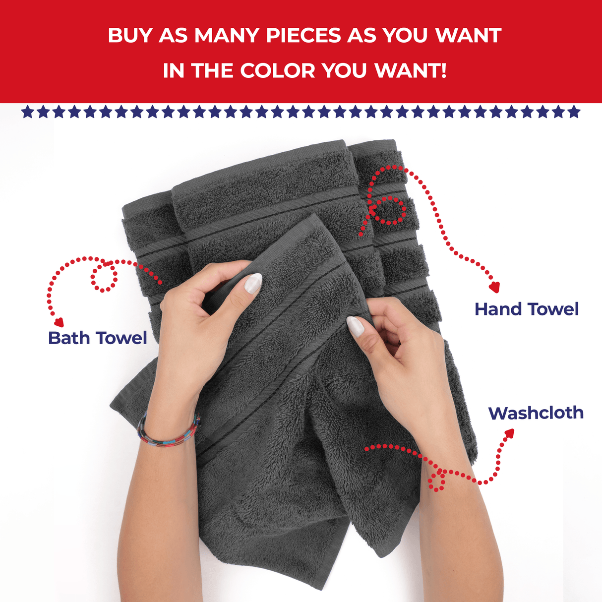 Single Piece - Create Your Set - 100% Cotton Turkish Towels with 20 Different Colors
