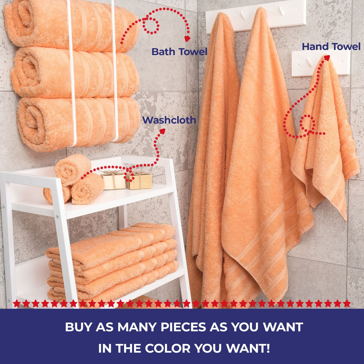 Single Piece - Create Your Set - 100% Cotton Turkish Towels with 20 Different Colors
