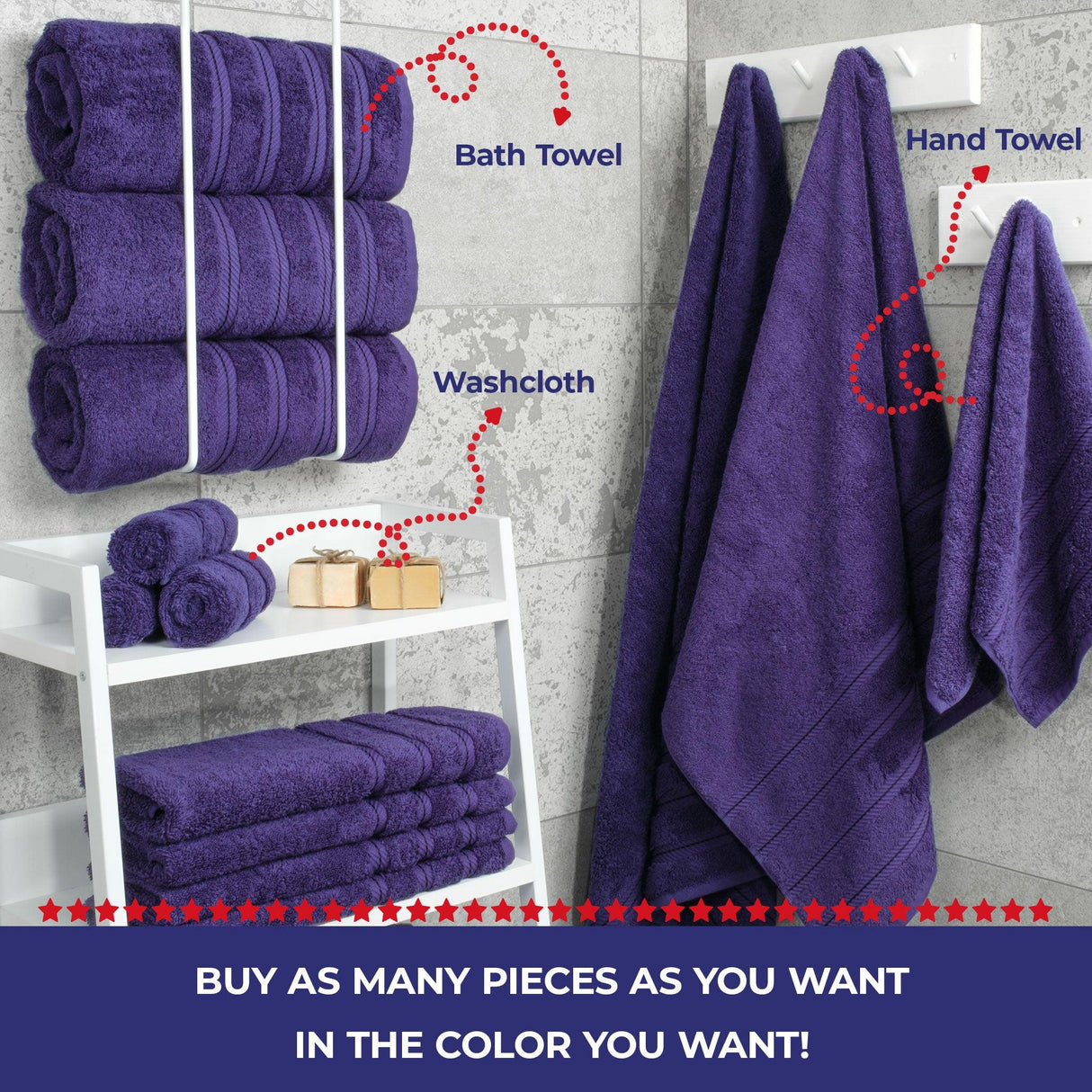 Single Piece - Create Your Set - 100% Cotton Turkish Towels with 20 Different Colors