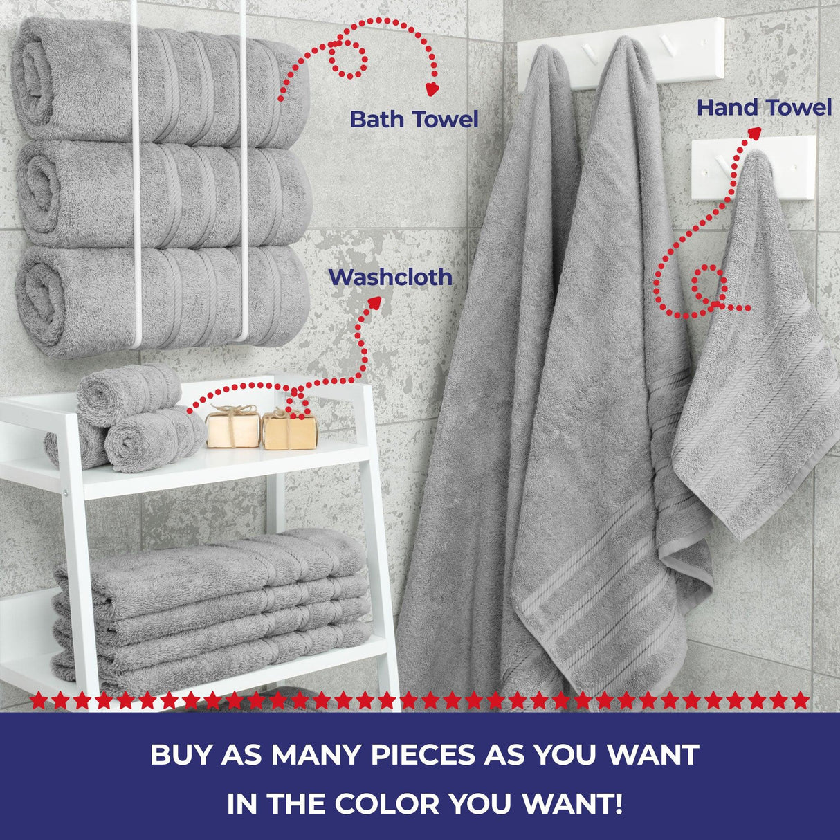 Single Piece - Create Your Set - 100% Cotton Turkish Towels with 20 Different Colors