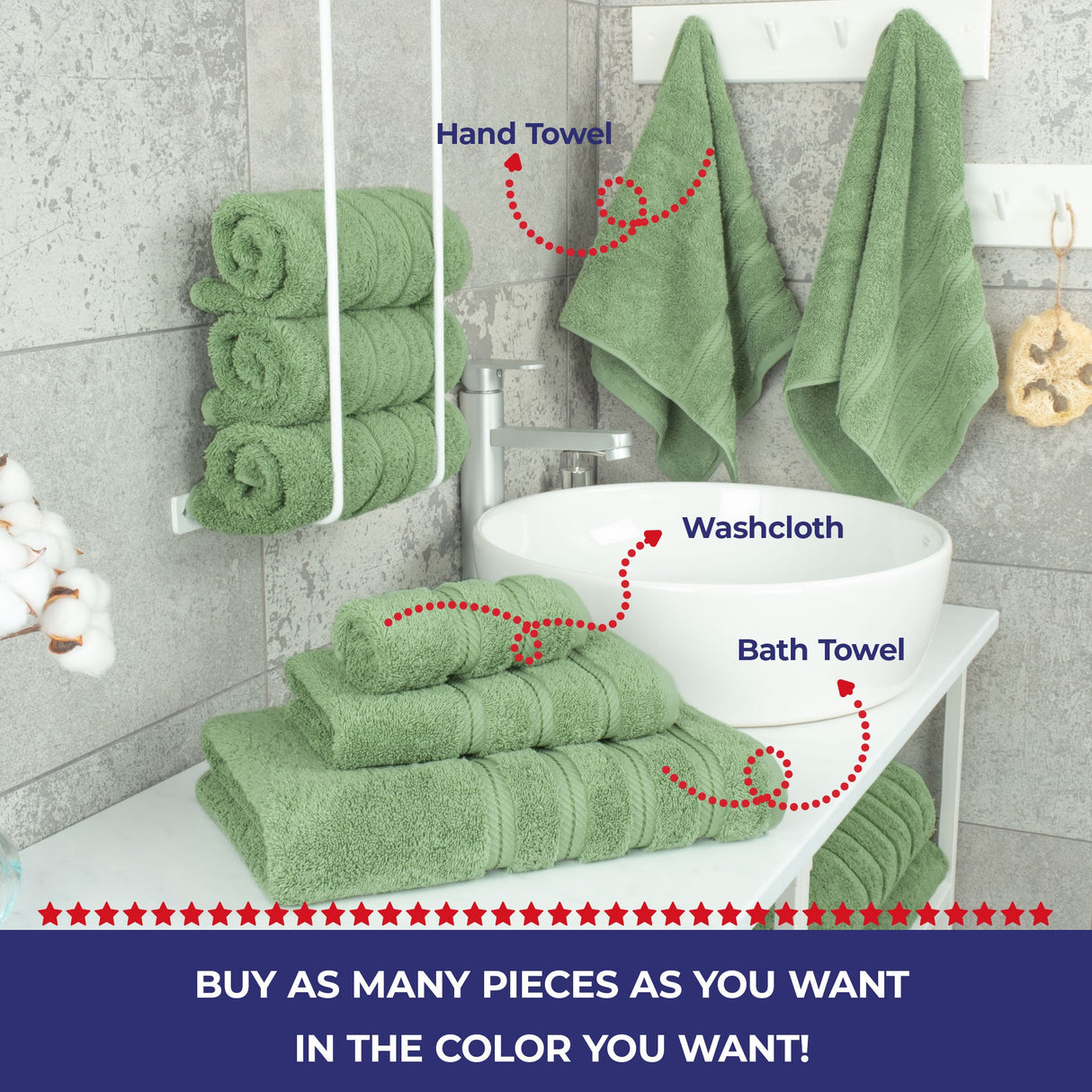 Single Piece - Create Your Set - 100% Cotton Turkish Towels with 20 Different Colors