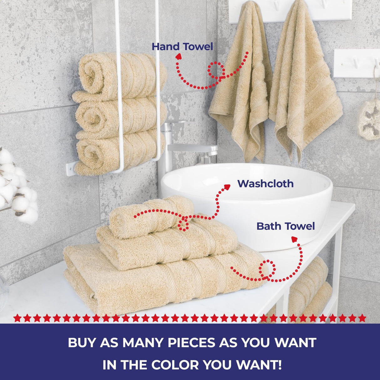 Single Piece - Create Your Set - 100% Cotton Turkish Towels with 20 Different Colors