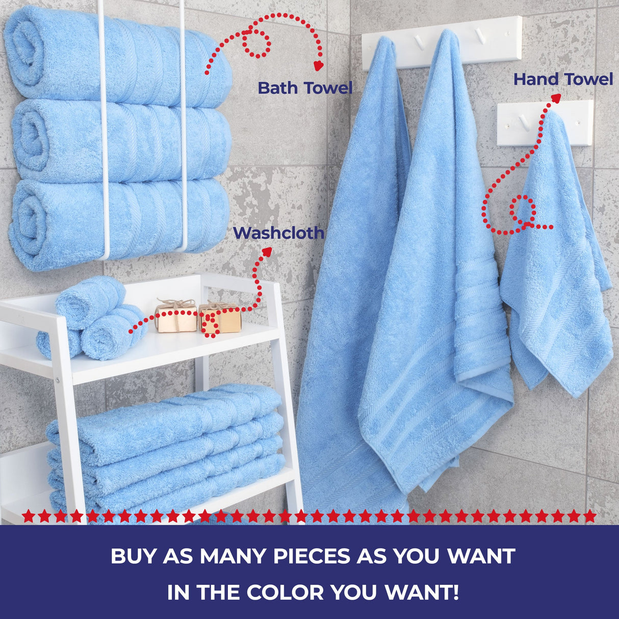 Single Piece - Create Your Set - 100% Cotton Turkish Towels with 20 Different Colors