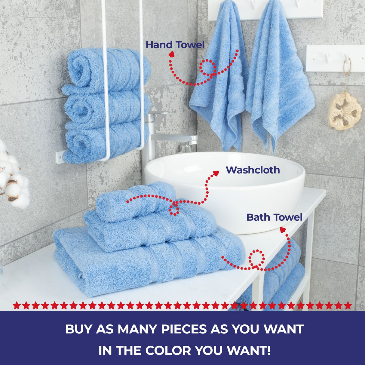 Single Piece - Create Your Set - 100% Cotton Turkish Towels with 20 Different Colors
