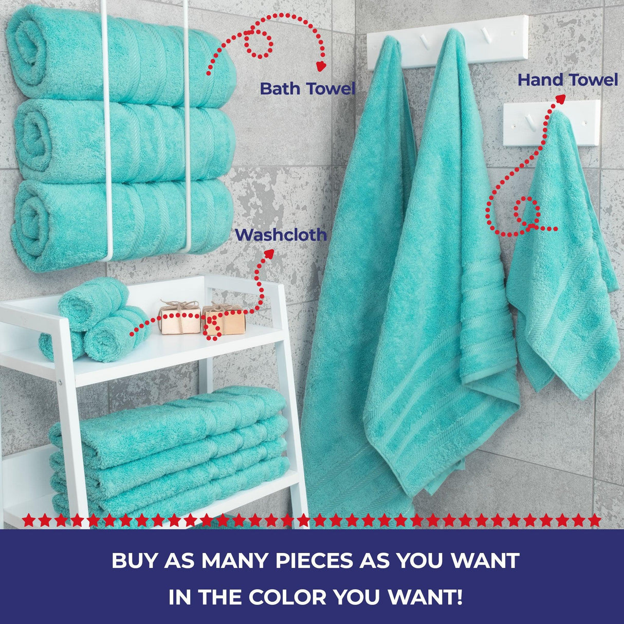 Single Piece - Create Your Set - 100% Cotton Turkish Towels with 20 Different Colors