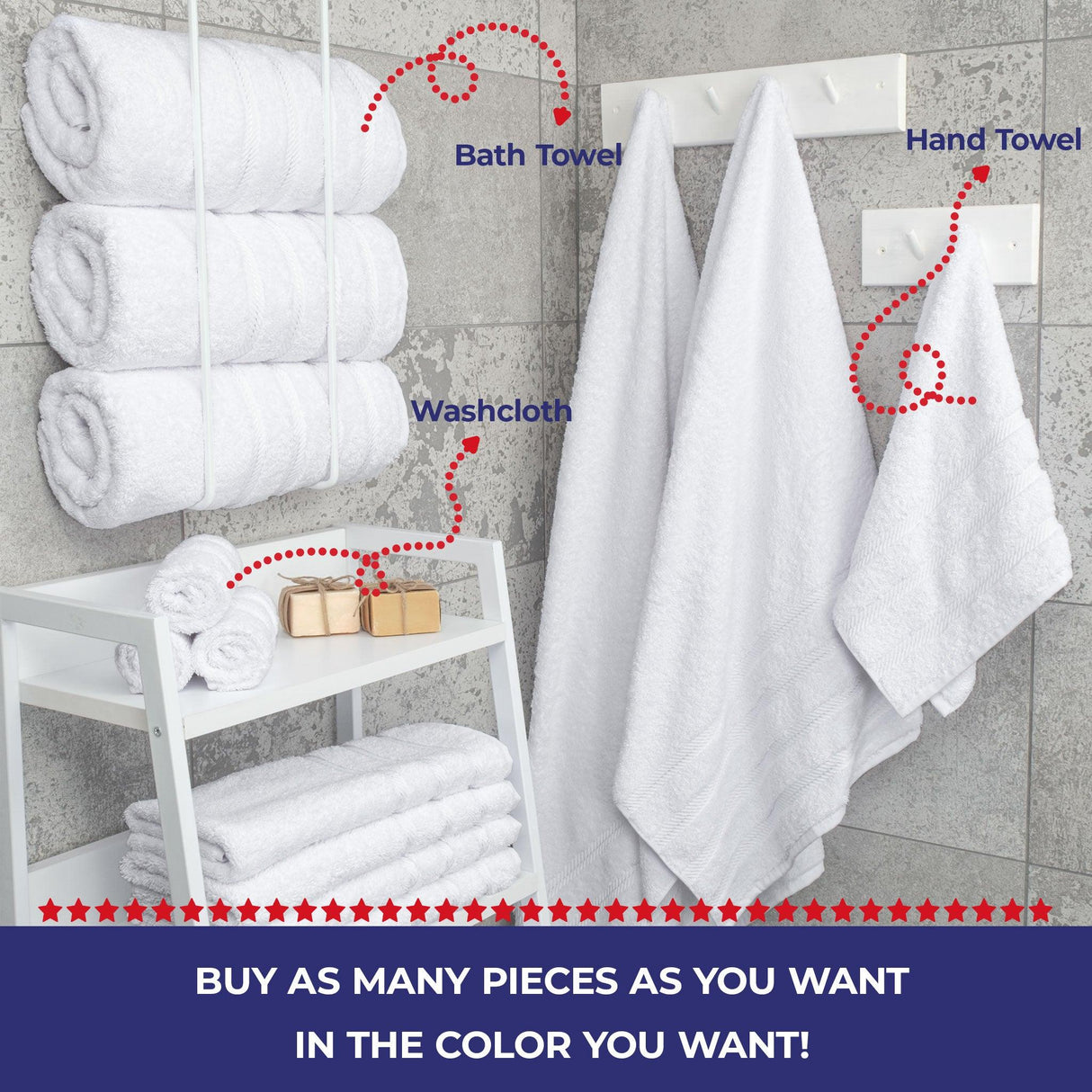 Single Piece - Create Your Set - 100% Cotton Turkish Towels with 20 Different Colors