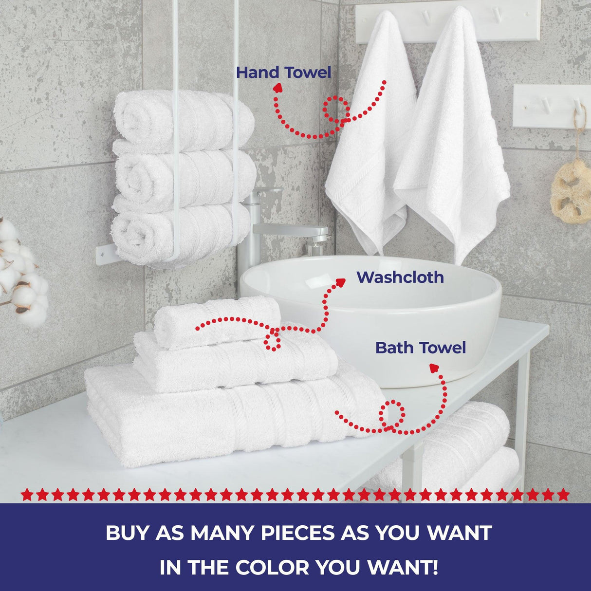 Single Piece - Create Your Set - 100% Cotton Turkish Towels with 20 Different Colors