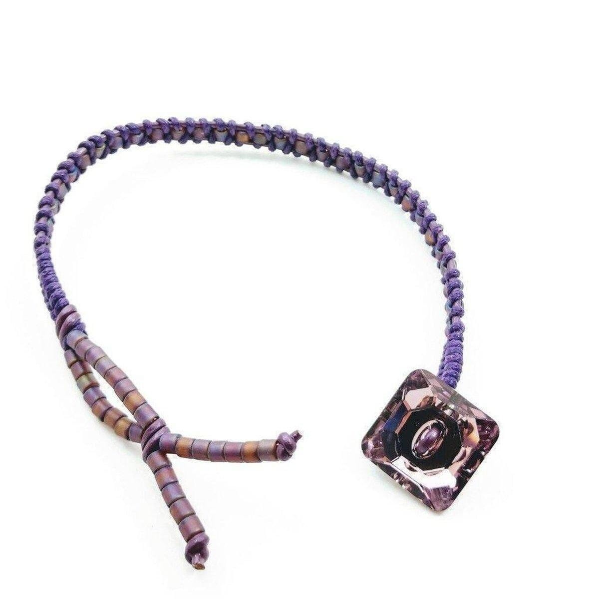 Amethyst Braided Leather Swarovski Crystal Square Button Bracelet from Alexa Martha Designs