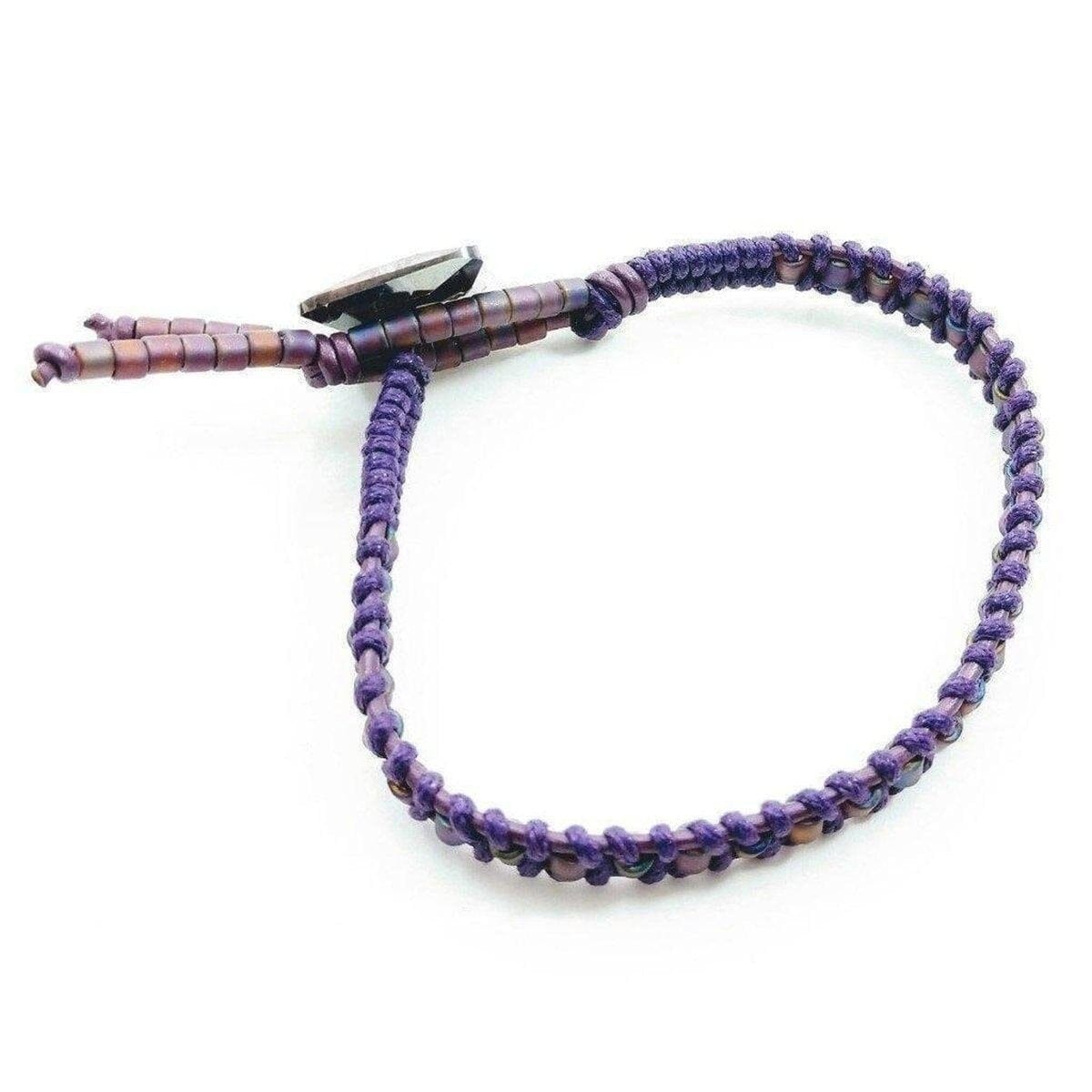 Amethyst Braided Leather Swarovski Crystal Square Button Bracelet from Alexa Martha Designs