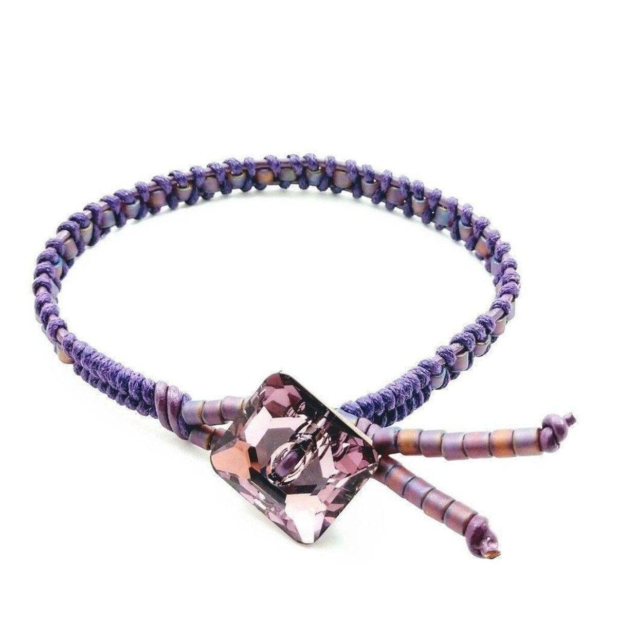 Amethyst Braided Leather Swarovski Crystal Square Button Bracelet from Alexa Martha Designs