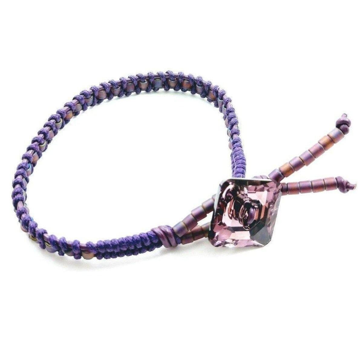 Amethyst Braided Leather Swarovski Crystal Square Button Bracelet from Alexa Martha Designs