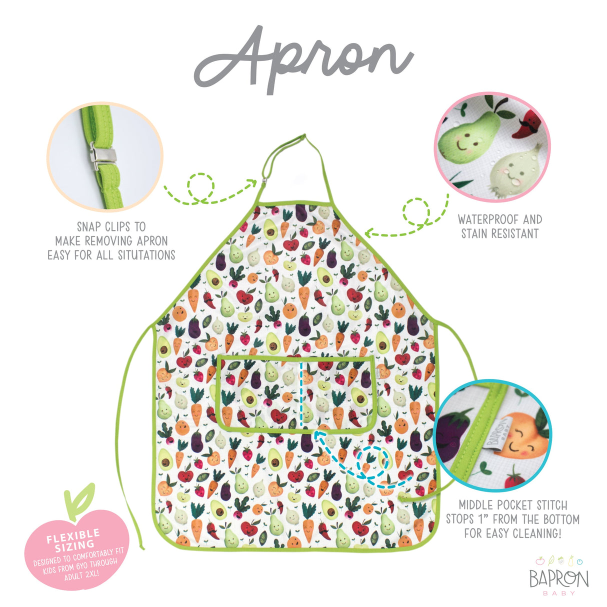 Market Fresh Apron - fits sizes youth small through adult 2XL from BapronBaby