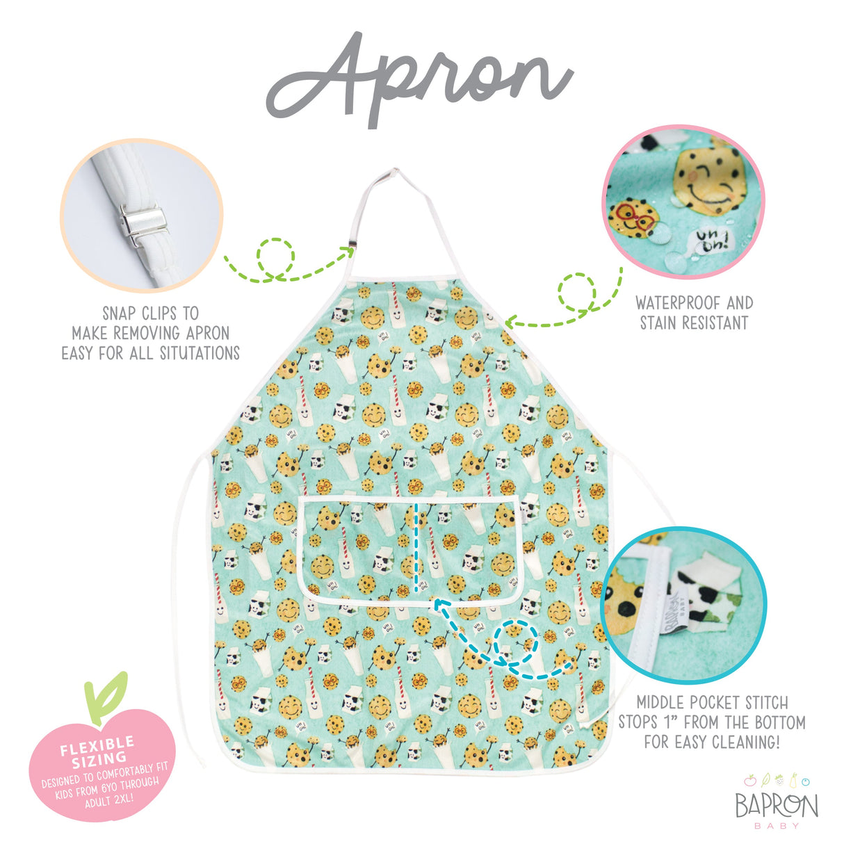 Cookies & Milk Apron - fits sizes youth small through adult 2XL from BapronBaby