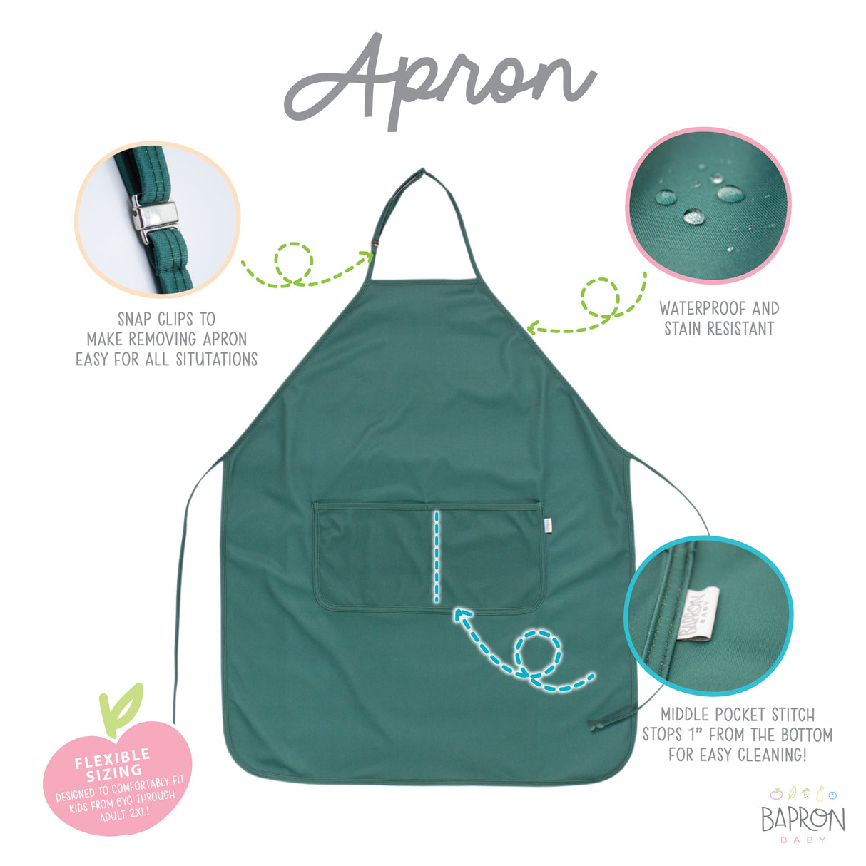 Solid Pine Minimalist Apron - fits sizes youth small through adult 2XL from BapronBaby
