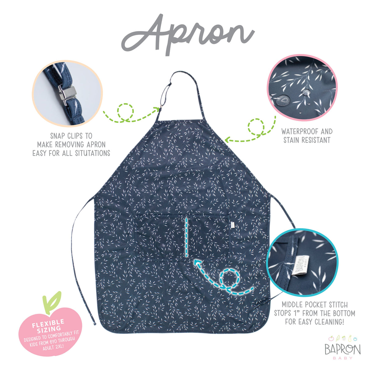 Willow Apron - fits sizes youth small through adult 2XL from BapronBaby