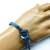 Aqua Hematite Bead Braided Square Swarovski Crystal Button Bracelet from Alexa Martha Designs
