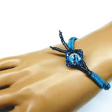 Aqua Hematite Bead Braided Square Swarovski Crystal Button Bracelet from Alexa Martha Designs