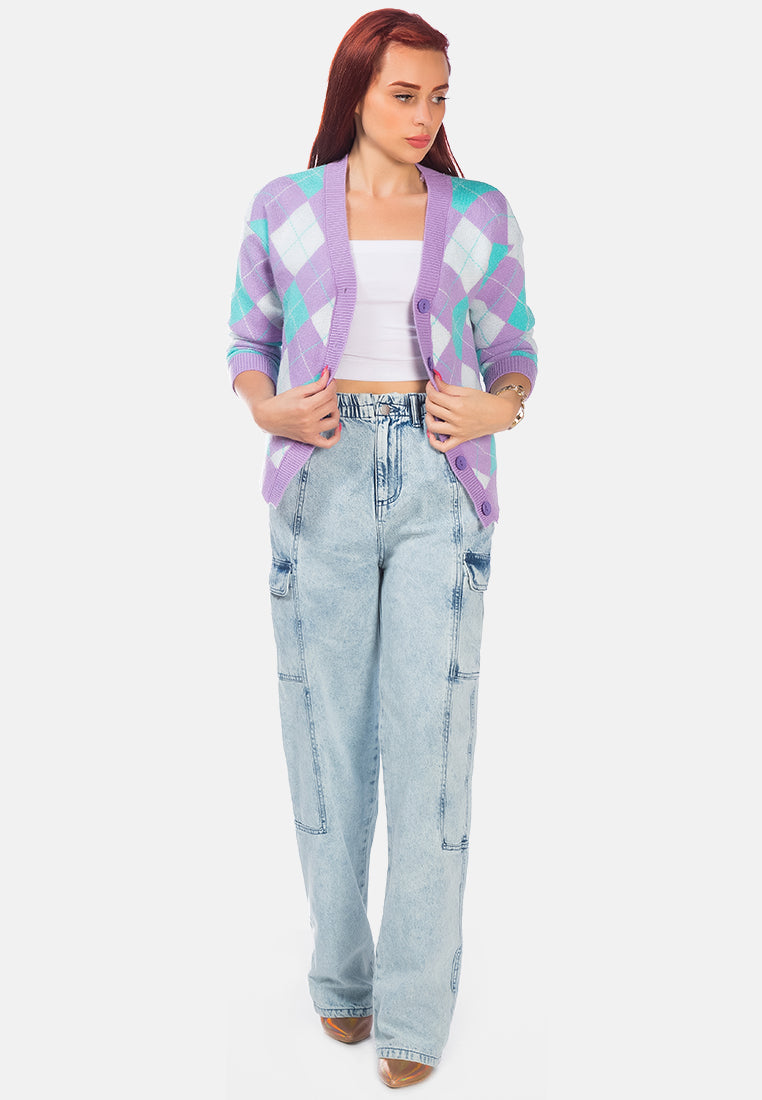 Argyle Checks Full Sleeve Cardigan from London Rag International