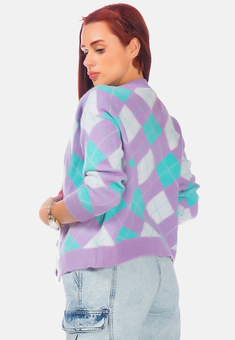 Argyle Checks Full Sleeve Cardigan from London Rag International