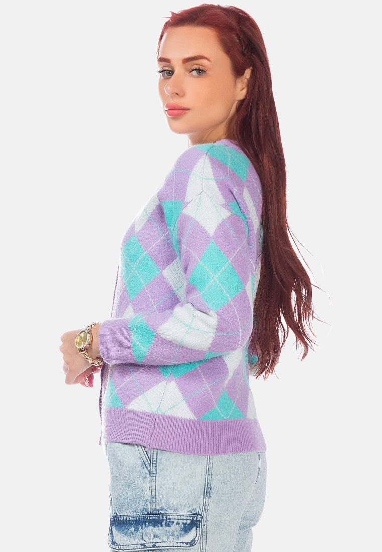 Argyle Checks Full Sleeve Cardigan from London Rag International
