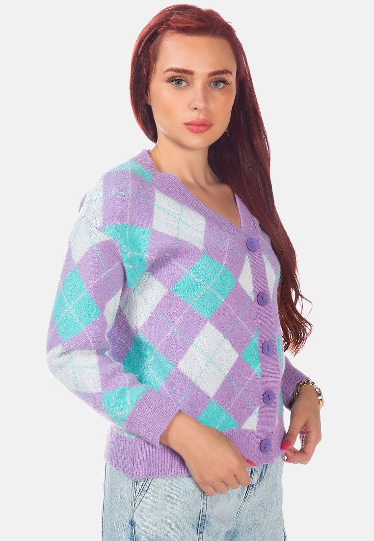 Argyle Checks Full Sleeve Cardigan from London Rag International