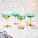 Colored Coupe Art Deco Glasses, Gold | Set of 4 | 8 oz Classic Cocktail Glassware for Champagne, Martini, Manhattan, Sidecar, Crystal Speakeasy Style Goblets Stems (Green) from The Wine Savant