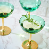 Colored Coupe Art Deco Glasses, Gold | Set of 4 | 8 oz Classic Cocktail Glassware for Champagne, Martini, Manhattan, Sidecar, Crystal Speakeasy Style Goblets Stems (Green) from The Wine Savant