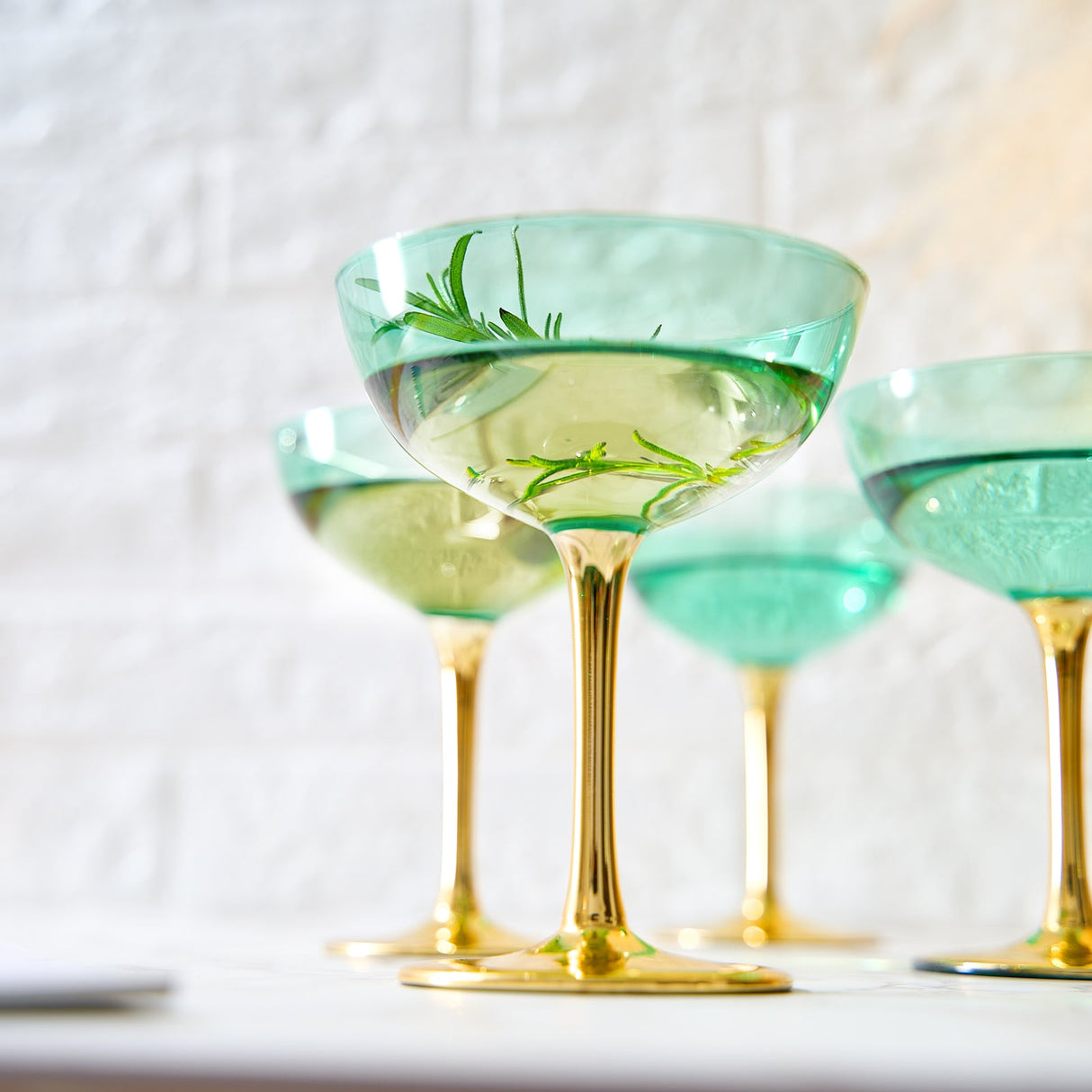 Colored Coupe Art Deco Glasses, Gold | Set of 4 | 8 oz Classic Cocktail Glassware for Champagne, Martini, Manhattan, Sidecar, Crystal Speakeasy Style Goblets Stems (Green) from The Wine Savant