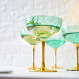 Colored Coupe Art Deco Glasses, Gold | Set of 4 | 8 oz Classic Cocktail Glassware for Champagne, Martini, Manhattan, Sidecar, Crystal Speakeasy Style Goblets Stems (Green) from The Wine Savant