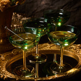 Colored Coupe Art Deco Glasses, Gold | Set of 4 | 8 oz Classic Cocktail Glassware for Champagne, Martini, Manhattan, Sidecar, Crystal Speakeasy Style Goblets Stems (Green) from The Wine Savant