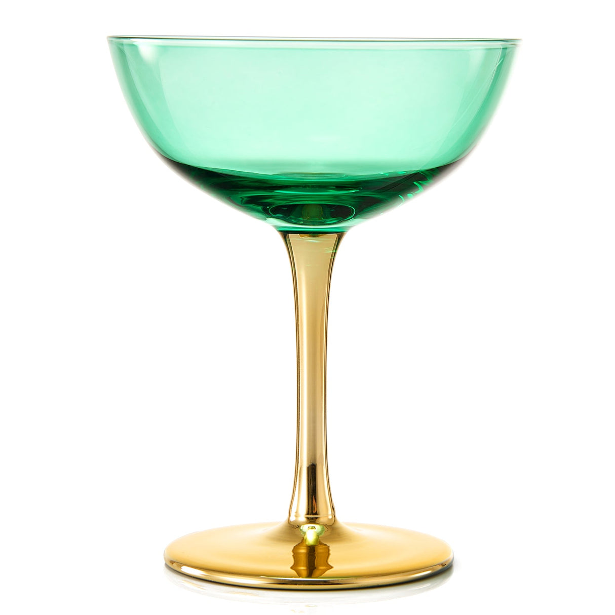 Colored Coupe Art Deco Glasses, Gold | Set of 4 | 8 oz Classic Cocktail Glassware for Champagne, Martini, Manhattan, Sidecar, Crystal Speakeasy Style Goblets Stems (Green) from The Wine Savant