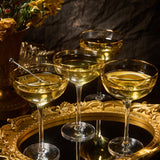 Vintage Crystal Champagne Coupe Gold Rim Glasses | Set of 2 | 7 oz, Gilded Rim Classic Cocktail Glassware - Martini, Manhattan, Cosmopolitan, Sidecar, Daiquiri | 1920s Style Saucer Goblets | Gift Box from The Wine Savant