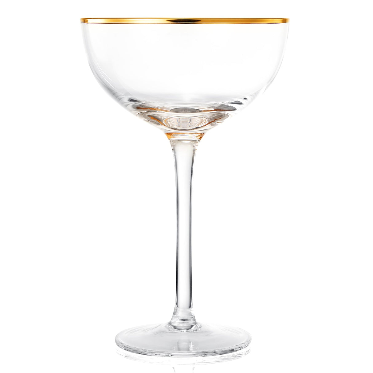 Vintage Crystal Champagne Coupe Gold Rim Glasses | Set of 2 | 7 oz, Gilded Rim Classic Cocktail Glassware - Martini, Manhattan, Cosmopolitan, Sidecar, Daiquiri | 1920s Style Saucer Goblets | Gift Box from The Wine Savant