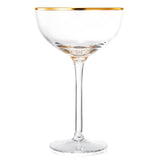Vintage Crystal Champagne Coupe Gold Rim Glasses | Set of 2 | 7 oz, Gilded Rim Classic Cocktail Glassware - Martini, Manhattan, Cosmopolitan, Sidecar, Daiquiri | 1920s Style Saucer Goblets | Gift Box from The Wine Savant