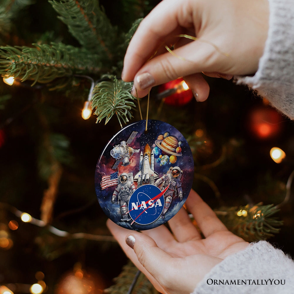 Artistic NASA Handcrafted Christmas Ornament, Astronaut in Outer Space with the Planets from OrnamentallyYou