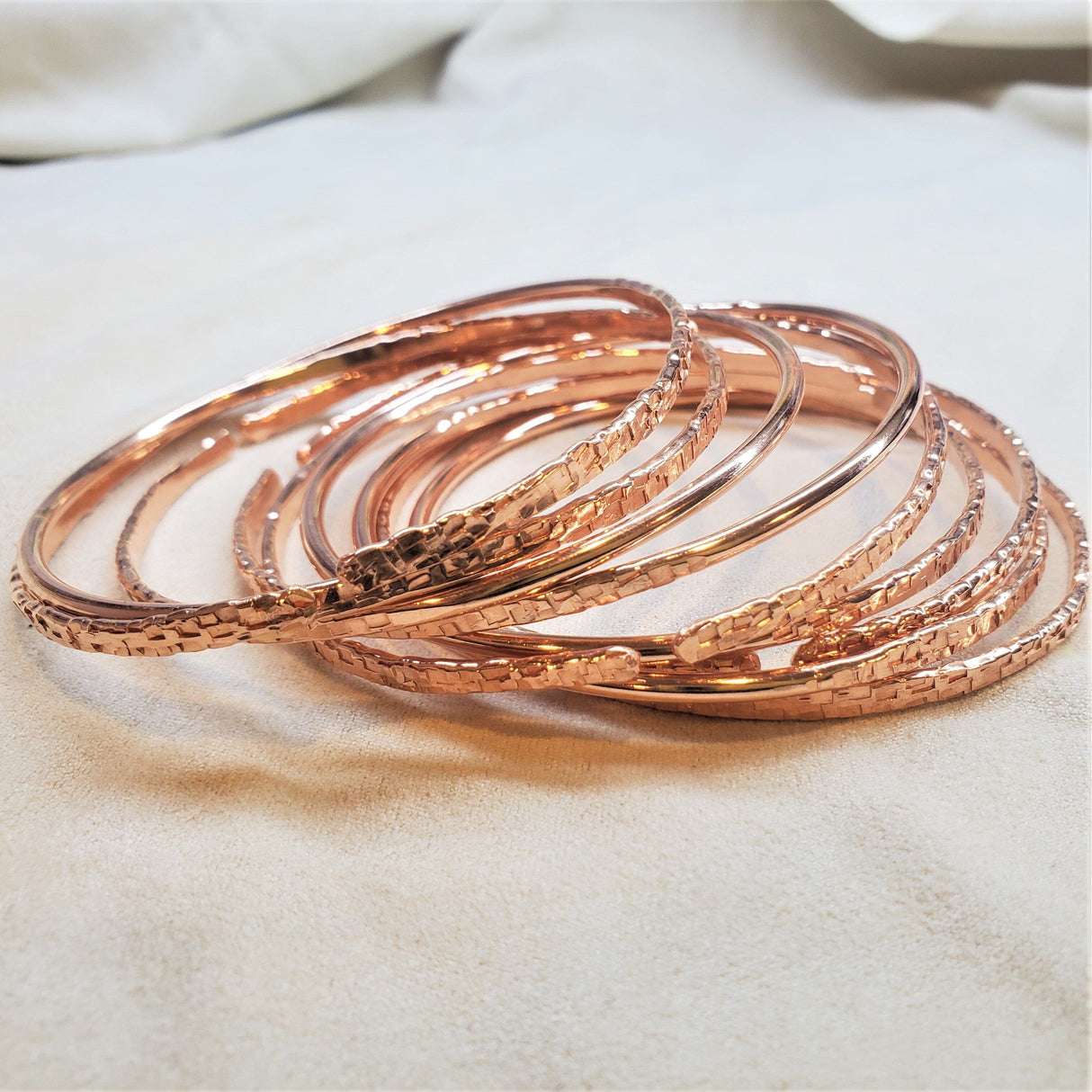 Brides Mag Featured Textured Copper Anniversary Bangle in 4 Sizes from Alexa Martha Designs