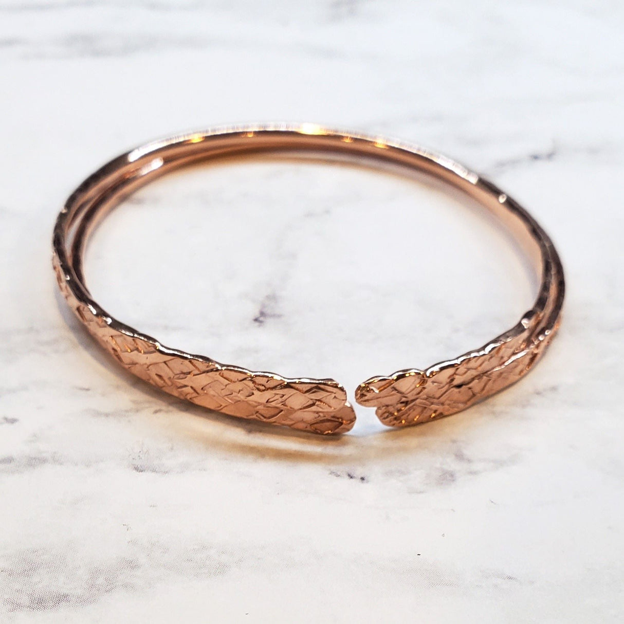 Brides Mag Featured Textured Copper Anniversary Bangle in 4 Sizes from Alexa Martha Designs