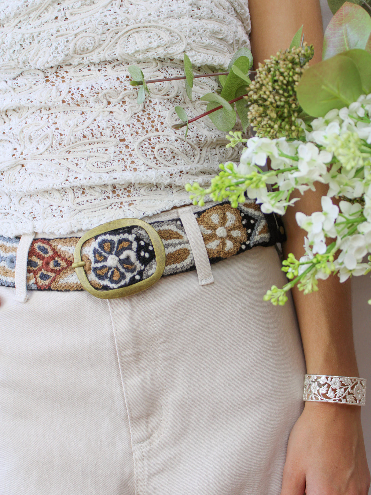 Café Embroidered Belt from Ash & Rose