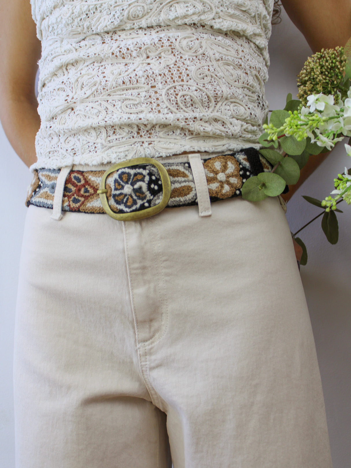 Café Embroidered Belt from Ash & Rose