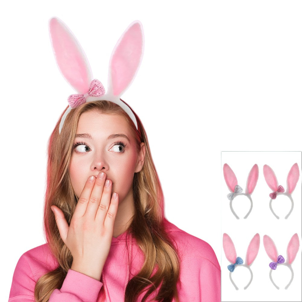 12PCS - Bunny Rabbit Ear with Ribbon Fur Headbands from Madeline Love