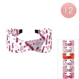 12PCS - Love Heart Printed Knot Satin Like Headbands from Madeline Love