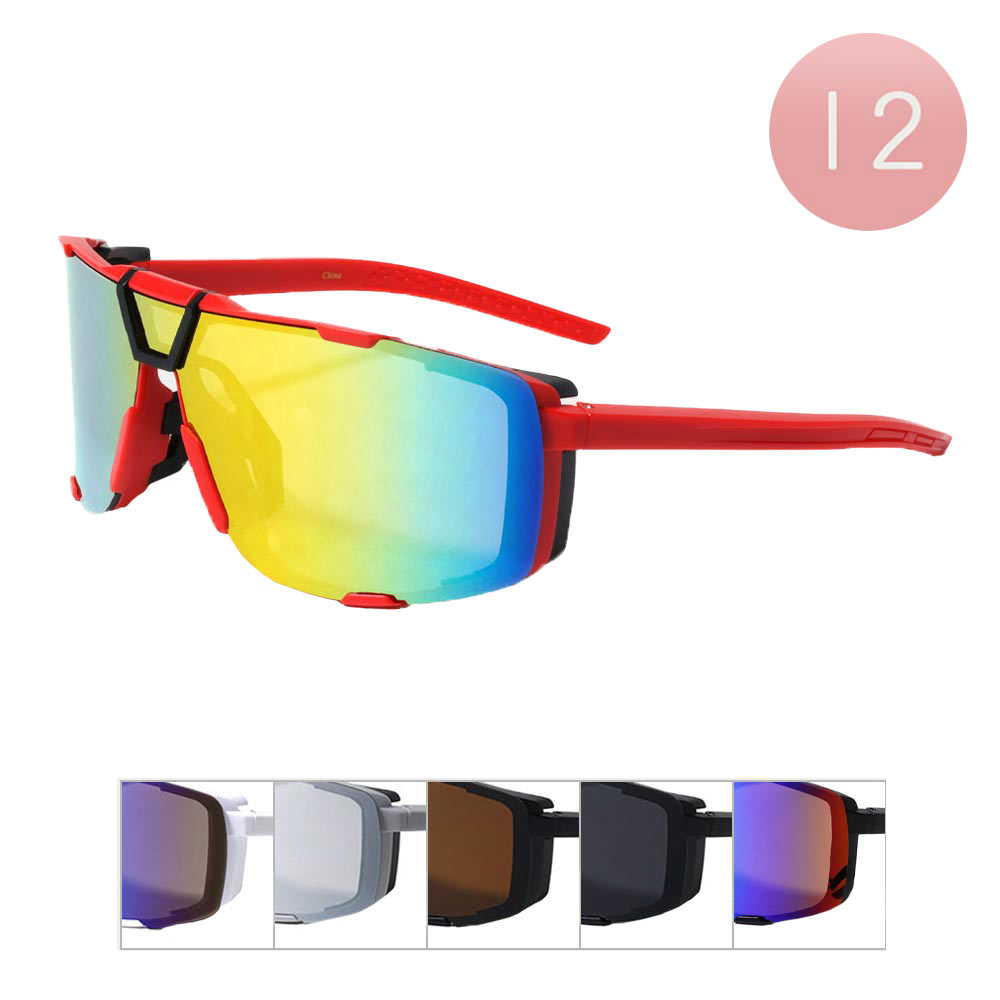 12Pcs Tinted Visor Style Sunglasses from Madeline Love