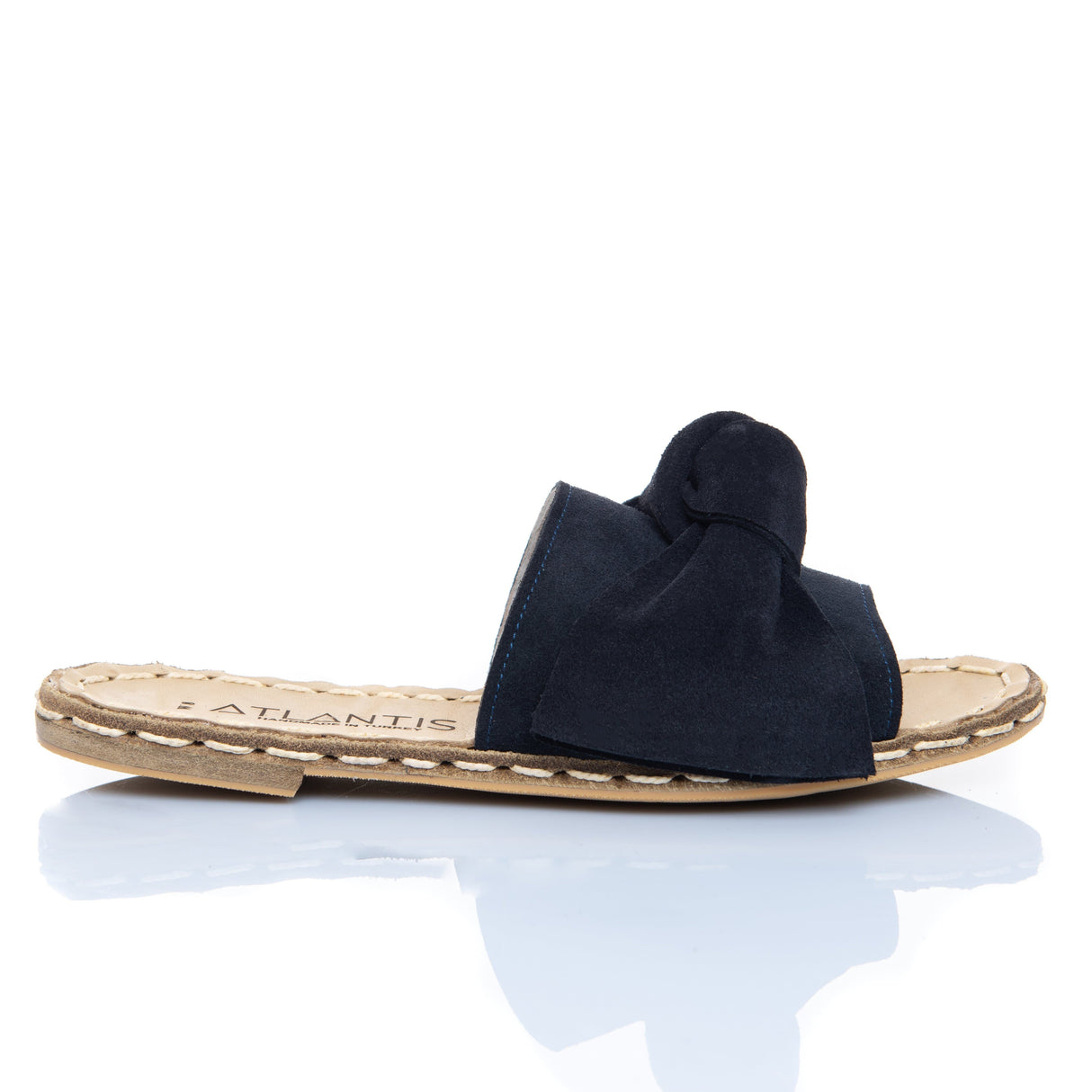 Dark Blue Bows Leather Sandals from Atlantis Handmade Shoes
