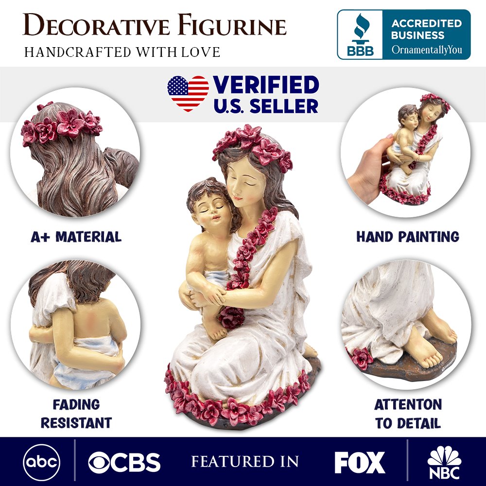 A Mother’s Embrace Figurine, 8" Child and Mom Heartwarming Tabletop Statue Decoration from OrnamentallyYou